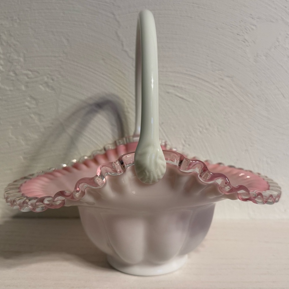 Fenton Peach Crest Basket W/ Handle